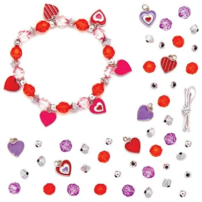 Image of Baker Ross Heart Charm Bracelet Kits — Creative Valentine&#039;s Day Art and Craft Supplies for Kids to Make Decorate (3 Pack), AT418