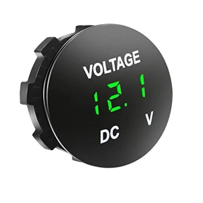 Image of Aofan Auto Voltmeter DC12V 24V with LED Digital Display, Round Mini Waterproof,for Car Motorcycle Truck (Green)