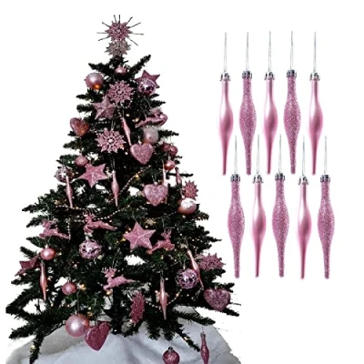 Image of Simply Products 10 Droplet Baubles Great Christmas Tree Decoration, Matte &amp; Glitter Icicle (Blush (Pink) Matte)
