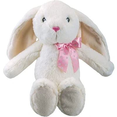 Image of VFM Cream Rabbit 23cm Plush With Pink Spotty Ribbon Bow Super Soft Sitting Floppy Ears Embroidered Details Pippin Bunny Cuddly Toy