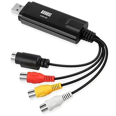 Image of August VGB100 Video Capture Converter VHS to Digital USB Grabber for PC, Transfer old Recorder, Camcorder DVD Device Windows 11 10 8 7 Compatible