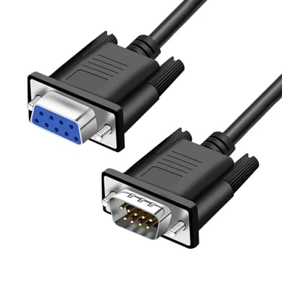 Image of YIOVVOM DB9 RS232 Serial Extension Cable Male to Female 9 pin Cord Straight Through Connector Black 16FT