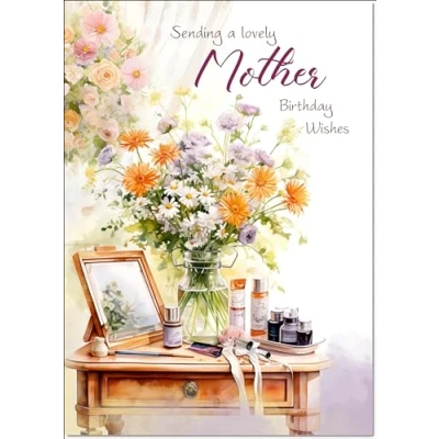 Image of doodlecards Mother Birthday Card Dressing Table Bouquet Medium Size with Plain Envelope
