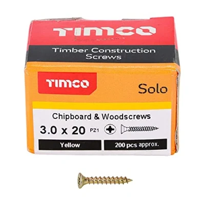 Image of TIMCO Solo Chipboard &amp; Woodscrews Yellow 3.0 x 20 Box of 200