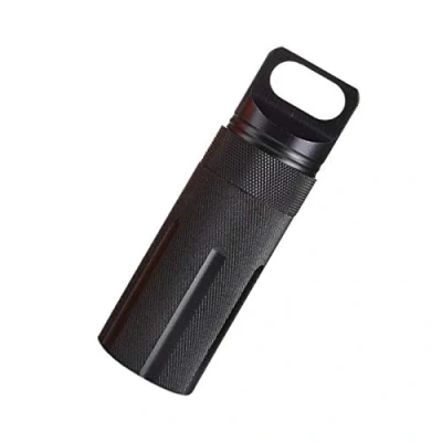 Image of Vogueing Tool Waterproof Pill Holder EDC Container Metal Survival Capsule for Camping Climbing Cycling Hiking (Round Head, Black)