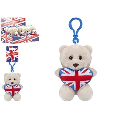Image of PMS 450012 Union Jack Heart Cream Bear Clip On Plush 10.16cm, 1 Piece, Multicolor