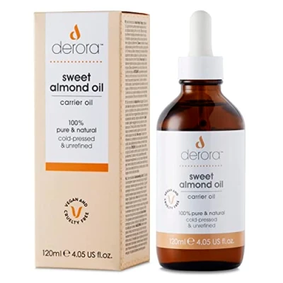 Image of Derora Sweet Almond Oil Nourishes Skin, Hair &amp; Nails 100% Pure Natural Antioxidant Vitamin A, B, D E Rich For All Skin Types Vegan Cruelty Free (120ml)