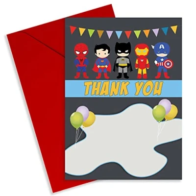 Image of Superhero Birthday Party Thank You Cards for Boys &amp; Girls Kids Card Pack Children (50 Pack)