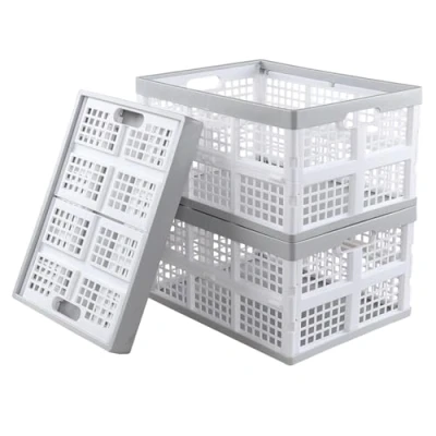 Image of Minekkyes 3 Pack 30 L Collapsible Storage Basket, Fold Flat Crate, Plastic Folding f