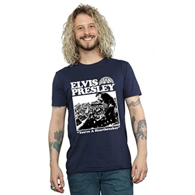 Image of Absolute Cult Elvis Men&#039;s A Heartbreaker T Shirt Navy Blue Large