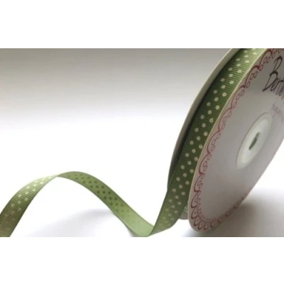 Image of Bertie&#039;s Bows Sage Green with White Polka Dot 9mm Grosgrain Ribbon on a 25m Reel