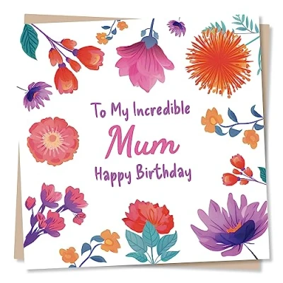 Image of Beautiful Colourful Flowers Happy Birthday Mum Card Special for Your Mum, Mother Sincere Heartfelt Greetings Wish Made in UK
