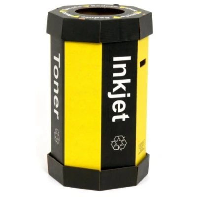 Image of Acorn Office Toner &amp; Inkjet Cartridge Recycling Bin 60 Litre Black/Yellow Pack of 5 Code: 059783 Made in the UK for a lower carbon footprint