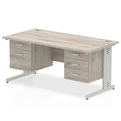 Image of Impulse 1600x800 Desk Grey Oak Cable Managed Leg + 2 Pedestal Bundle