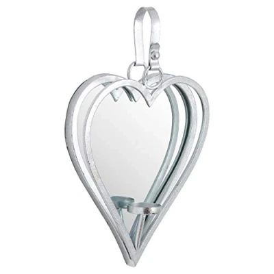 Image of Hill 1975 Small Silver Mirrored Heart Candle Holder, GLASS,METAL, Mixed, 7 x 23 40 cm