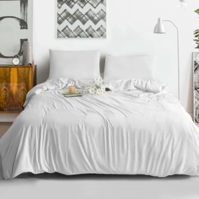Image of ZIMEL HOMES Luxury Reversible Dyed Duvet Cover Quilt Covers Single Double King Size Bedding Set (White, Single)