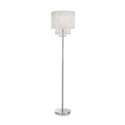 Image of Opera 1 Light Floor Lamp Chrome, White, Clear with Crystals and White Shade, E27