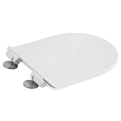 Image of Modern Round Slow Soft Close Toilet Seat Heavy Duty Quick Release Closing White Seats Ultra Slim Design Bathroom WC Middle Size