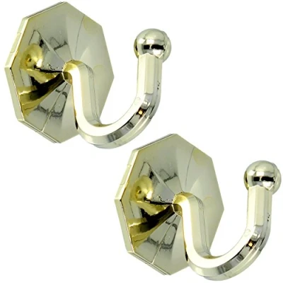 Image of White Hinge 2x Self Adhesive Gold Curtain Tieback Hooks Window Drape Hold Back