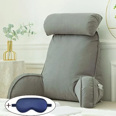 Image of XIBANY Bed Rest Reading Pillow,Lumbar Support Cushion,Back With Arm Rests,Comfy Chair Pillows,with Neck Pillow,for Watching TV,Reading,Working On Laptop,75x40x50 Cm/29.53x15.75x19.69 In