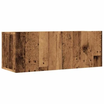 Image of vidaXL Wall Mounted TV Cabinets Floating Unit, Engineered Wood, Old Wood Color, 2 Sets, Living Room Media Storage 80x30x30 cm