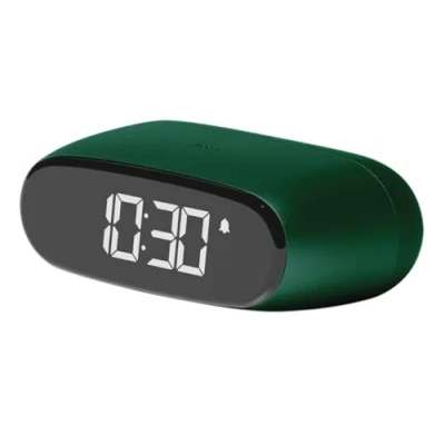 Image of Lexon MINUT Mini Compact Alarm Clock with VA LCD Screen Pure Black, Touch Control, Snooze Function and Backlight, Rechargeable Battery, Aluminium Finish Dark Green