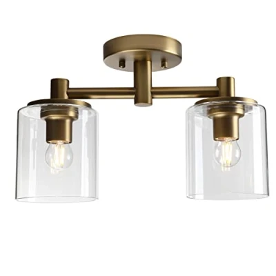 Image of Yosoan Industrial Edison Glass Ceiling Lights, 2 Pendant Light Fitting, Loft Bar Flush Mount Hanging Lights (Antique)