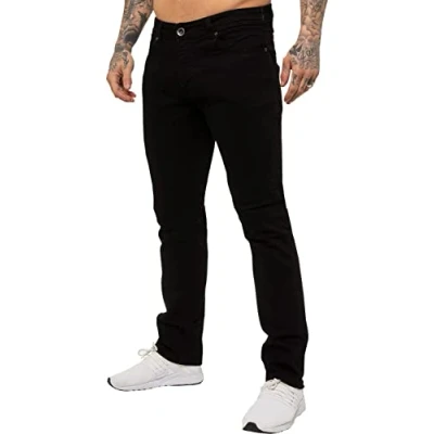 Image of Enzo Mens Classic Straight Leg Regular Fit Twill Denim Jeans 38W x 30L Black