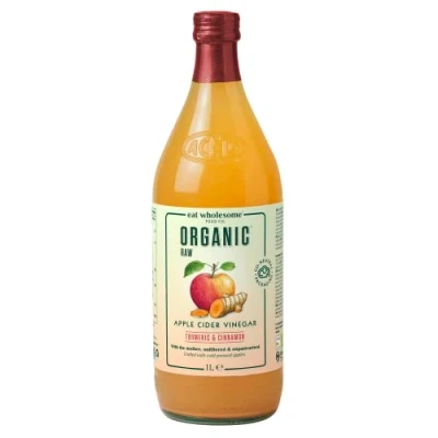 Image of Eat Wholesome Organic Raw Apple Fire Cider Vinegar with The Mother Glass Bottle in Box, Turmeric and Cinnamon, 1L