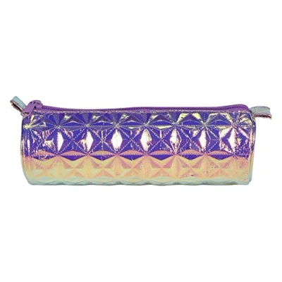 Image of Clairefontaine Ref 420025C Fantasy Holographic Reflective Round Pencil Case 22 x 7cm, Made From Polypropylene, Metal Zip &amp; Pull Tab Purple Colour