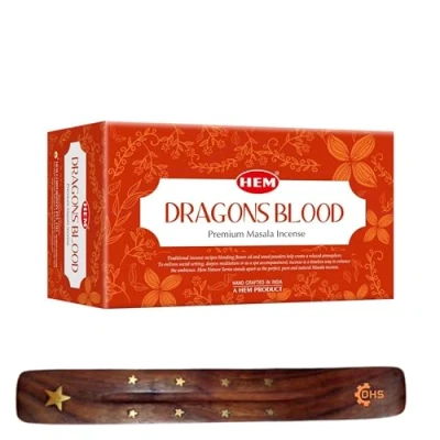 Image of HEM Dragons Blood Premium Incense Sticks, Full Pack of 12, Each 15 gms with DHS stick holder for Yoga, Meditation, Healing, Spirituality, Aromatherapy, Spa and Relaxation…