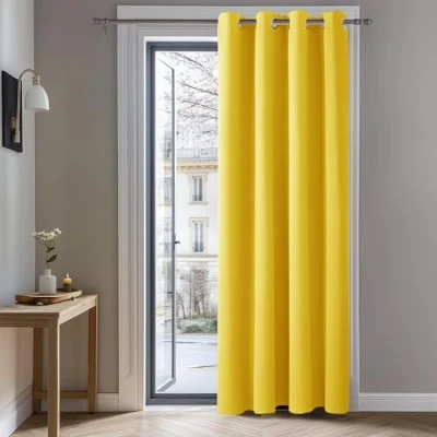 Image of Deconovo Door Curtain Thermal Insulated Blackout Ring Top for Bedroom 52&quot;x 84&quot; Mellow Yellow 1 PANEL