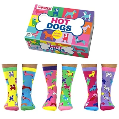 Image of United Odd Socks 6 Packmottomotive Socks, Women&#039;s, Size: 3,5 7,5, Hotdogs