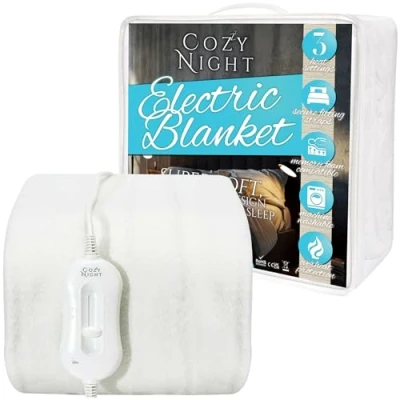 Image of Cozy Night Electric Blanket Single Size Heated with 3 Heat Settings Machine Washable and Memory Foam Compatible Overheat Protection (L192 x W90cm Single)