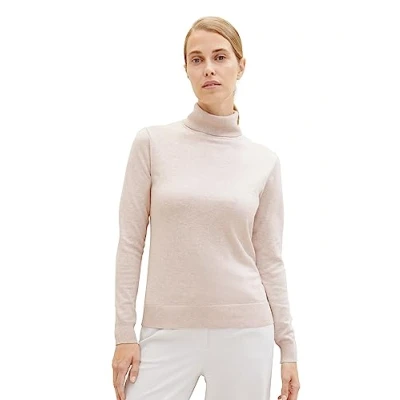 Image of TOM TAILOR Women&#039;s 1039821 Basic Pullover with Turtleneck, 20737 desert Sand Melange, XL