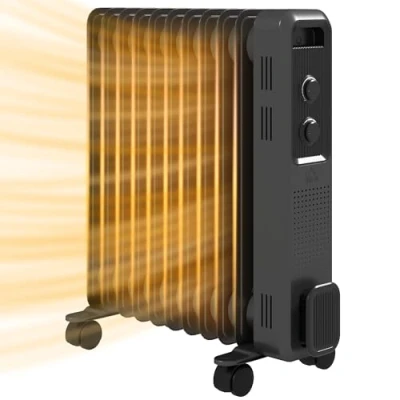 Image of HOMCOM 2500W Oil Filled Radiator, 11 Fin, Portable Electric Heater with 3 Heat Settings, Safety Cut Off and Wheels, Grey