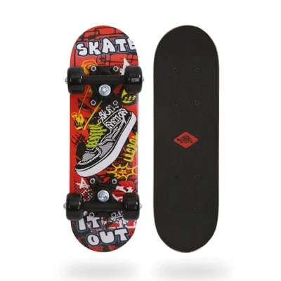 Image of Schildkröt Mini Skateboard 17&quot;, Wooden Deck 43 x 13 cm, Plastic Wheels 50 30 mm, Design: Skate It Out, 510610