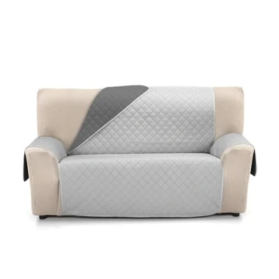 Image of Martina Home Quilted Sofa Cover Reversible Amber 2 Seater Grey Anthracite