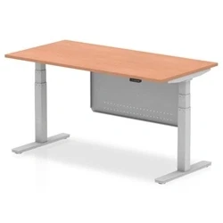 Image of Air 1600x800 Height Adjustable Desk Beech Silver Leg Modesty Panel