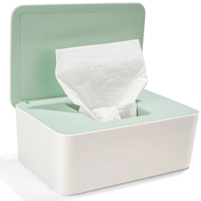 Image of Wet Wipes Box, Baby Wipe Dispenser Box for Toilet Paper, Water Holder with Lid Holds The Wipes, Paper Outdoor, Home and Office (Green)
