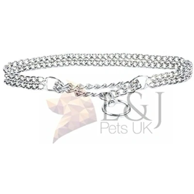 Image of Chain Dog Collar Strong Chrome 2 &amp; 3 Rows Slip Semi Check Half Choker Training (2 Rows, 55cm (21.5in))