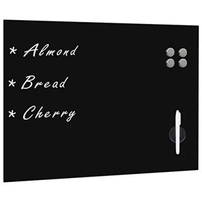 Image of vidaXL Wall Mounted Magnetic Blackboard Glass 80x60cm Dry Erase Board Office/Home Note Writing Black Tempered Glass, Magnetic, Easy Mount