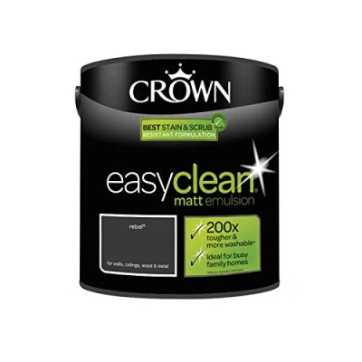Image of 2.5L CROWN Easy Clean MATT Emulsion Multi Surface Paint That can be Used on Walls, Ceilings, Wood and Metal. Stain &amp; Scrub Resistant Formula Rebel