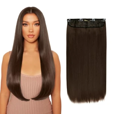 Image of Thick 24&quot; 1 Piece Straight Clip In Hair Extensions Chocolate Brown