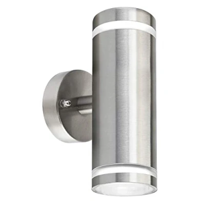 Image of Long Life Lamp Company Modern Outdoor Wall Light Up Down IP65 Stainless Steel Clear Diffuser ZLC308 Includes GU10 LED (Daylight Cool White)