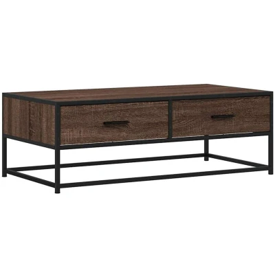 Image of vidaXL brown oak coffee table/end table engineered wood &amp; metal frame with ample storage, industrial style 100 x 50 35 cm for living room/lounge