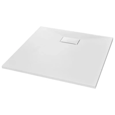 Image of vidaXL Shower Base Tray, 80x80 cm White, Durable SMC Material with Slate Stone Surface, Scratch and Stain Resistant, Easy Entry Exit, to Clean