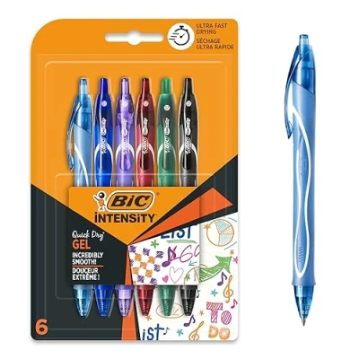 Image of Bic Gel ocity Quick Dry Ink Pens Assorted Colours, Pack of 6