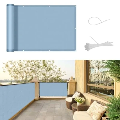 Image of SUNNY GUARD Balcony Privacy Screen 90x300cm Fence for and Patio Cover,UV protection windproof waterproof,with Cable Ties,Blue Grey