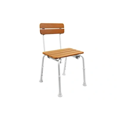Image of KMINA Shower Chairs for the Elderly (Wood Effect), Bath Seats Adults, Adjustable Bathroom Stools to Sit On, Non Slip Disabled, Stool with Backrest, Free Assembly